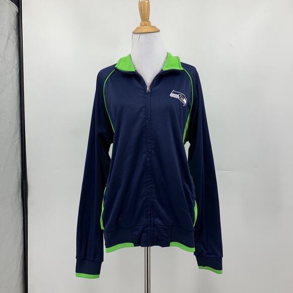 Seattle Seahawks Jacket Womens XL Navy Lime Fleece Lined Zip Up Track NFL - Picture 2 of 15